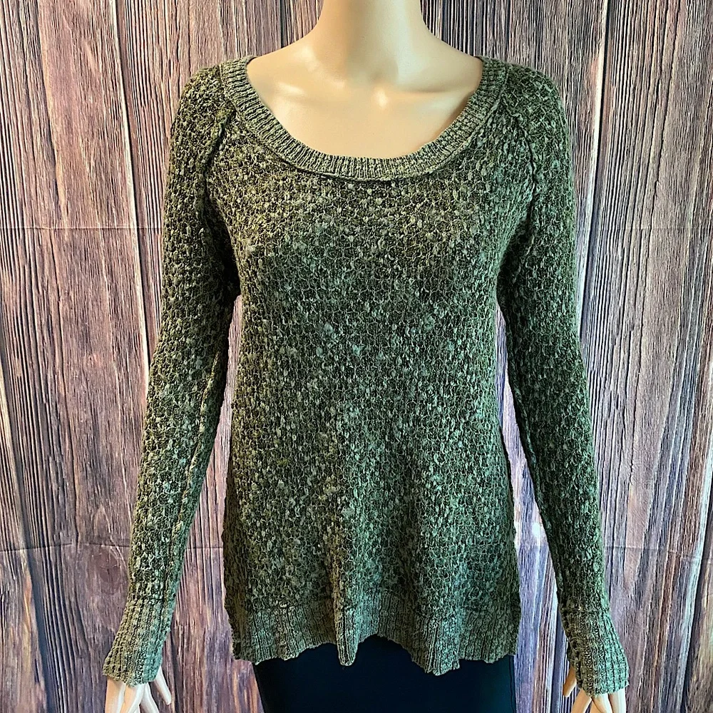Free People size XS forest green boho knit wool mix sweater